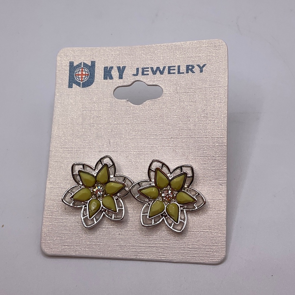 Silver and Yellow Floral Earrings